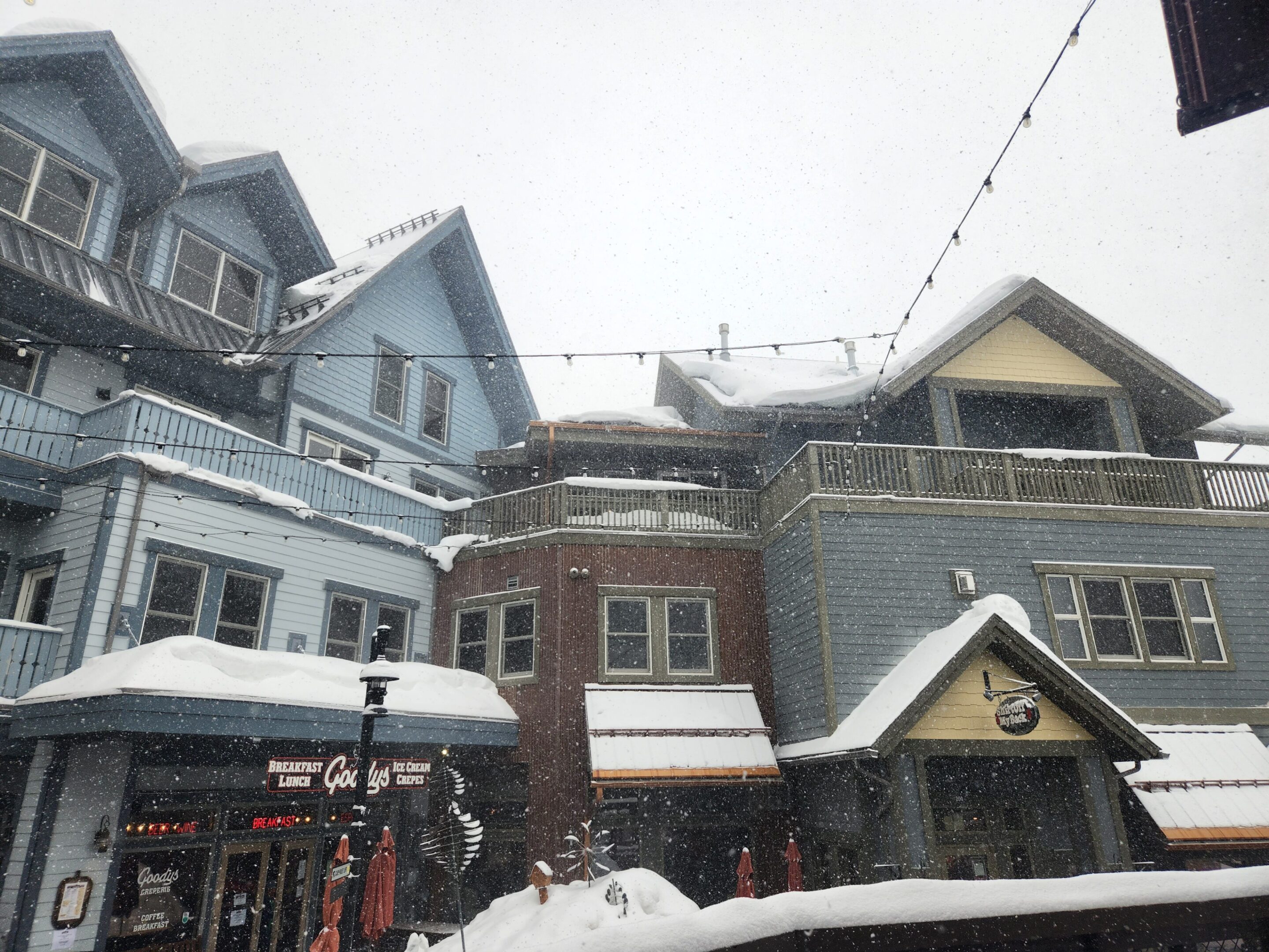 Winter scene with snowy rooftops